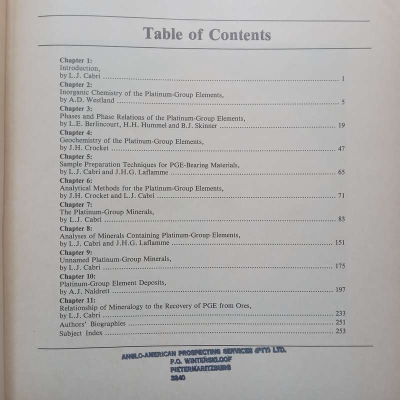 Platinum-Group Elements: Mineralogy, Geology, Recovery | Louis J. Cabri (Ed.)