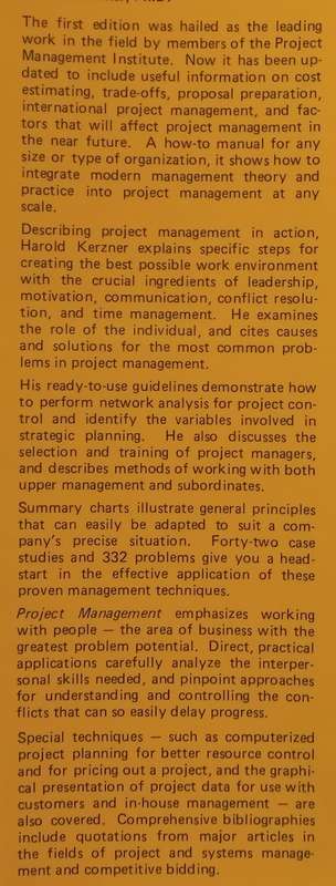 Project Management: A Systems Approach to Planning, Scheduling, and Controlling (Inscribed by Aut...
