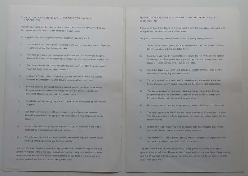Programme: Signing of the Accord of Nkomati, 16 March 1984 (With Loosely Inserted Materials)