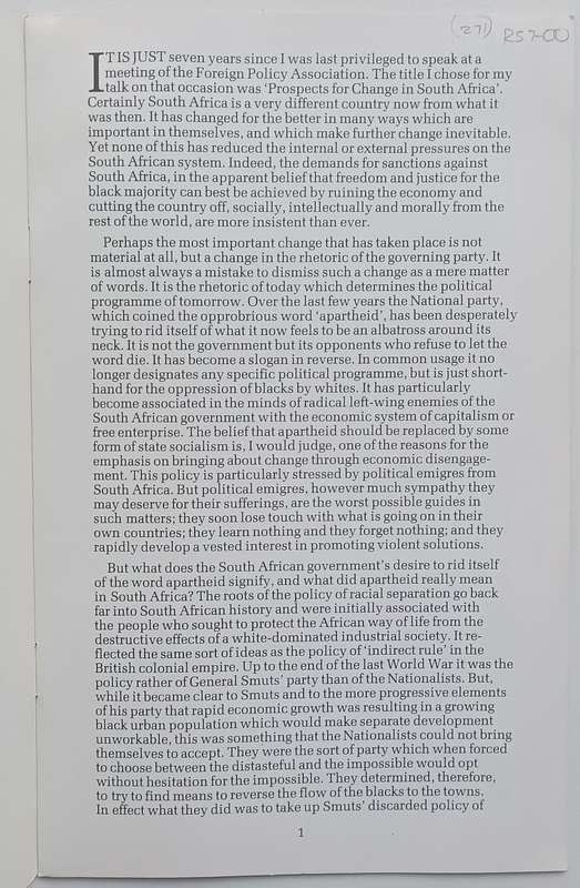 Apartheid Under Pressure: Address to the Governors of the Foreign Policy Association, 1984 | Harr...