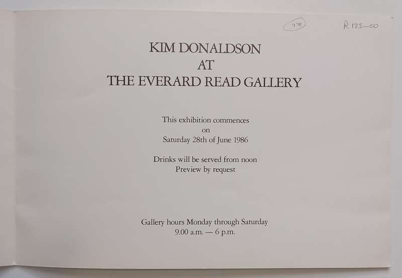 Kim Donaldson (Invitation to an Exhibition of her Work)