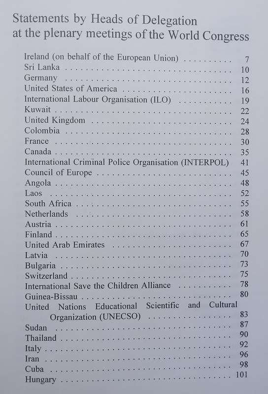 Report of the World Congress Against Commercial Sexual Exploitation of Children, 1996: Part 2, St...