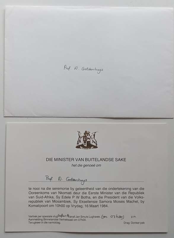 Programme: Signing of the Accord of Nkomati, 16 March 1984 (With Loosely Inserted Materials)