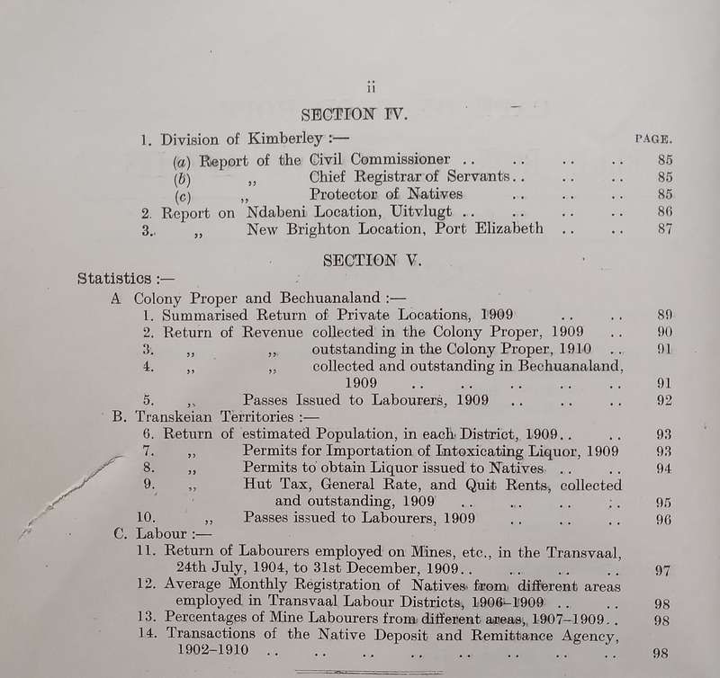 Cape of Good Hope Blue Book on Native Affairs 1909