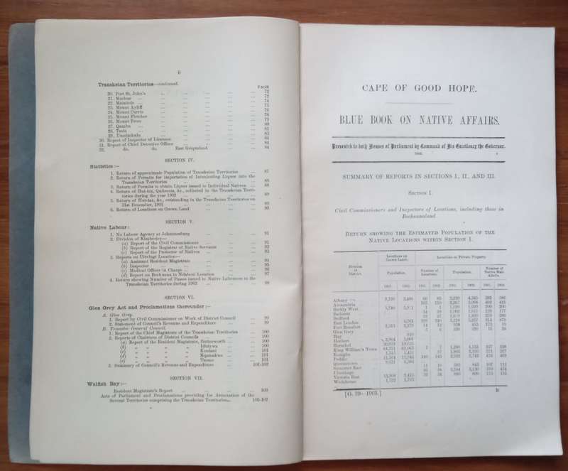 Cape of Good Hope Blue Book on Native Affairs 1903