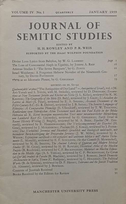 Journal of Semitic Studies (Vol. 4, No. 1, January 1959)