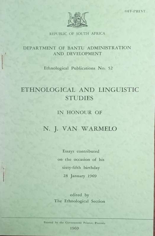 Tonal Morphology in Tswana. (Ethnological and Linguistic Studies in Honour of N.J. Van Warmelo. E...