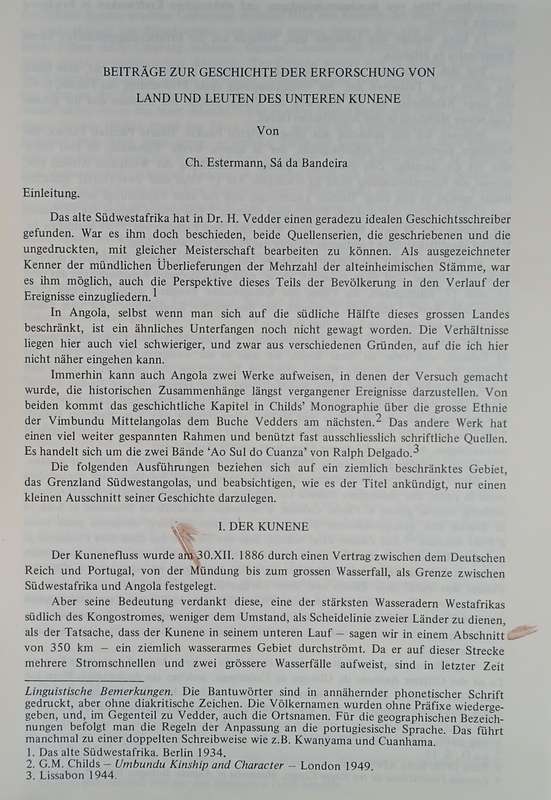 Beitrage Zur Geschichte Der Erforschung Von Land Und Leuten Des Unteren Kunene. | Ch. Estermann
