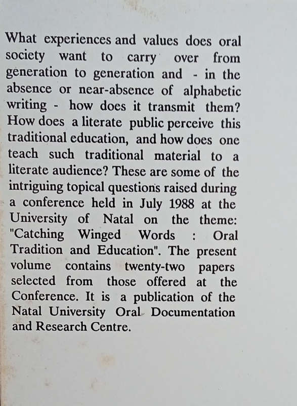 Catching Winged Words: Oral Tradition and Education | Edgard Sienaert and Nigel Bell (eds.)