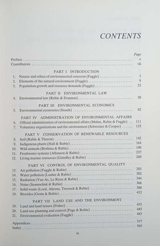 Environmental Concerns in South Africa: Technical and Legal Perspectives | R.F. Fuggle and M.A. R...