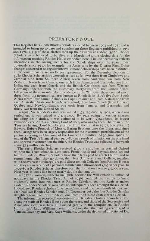 A Register of Rhodes Scholars 1903-1981