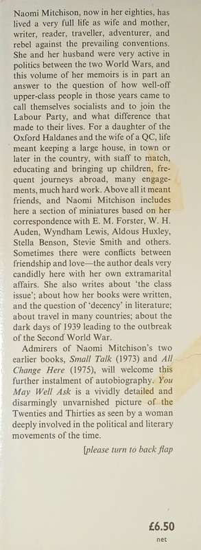 You May Well Ask: A Memoir 1920-1940 | Naomi Mitchison