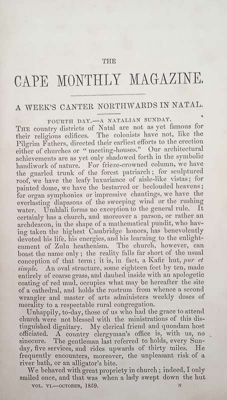 The Cape Monthly Magazine Volume VI, October 1859 and Volume VII, January 1860 | Alfred Cole and ...
