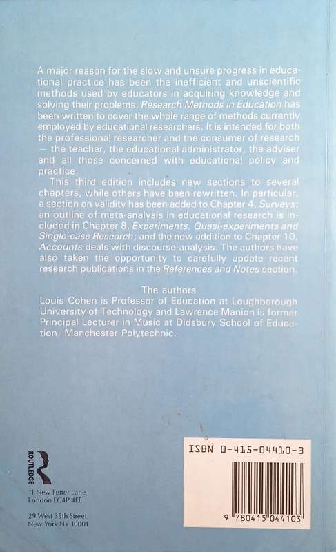 Research Methods in Education | Louis Cohen and Lawrence Manion