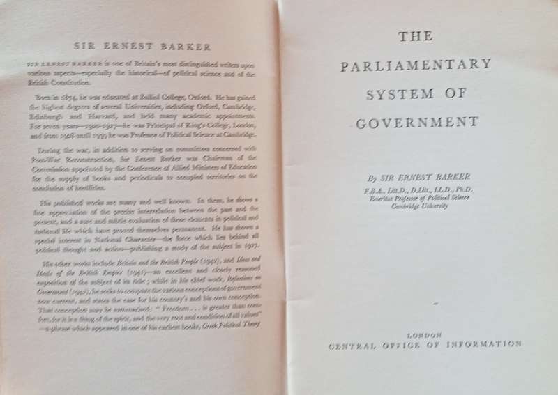 The Parliamentary System of Government | Sir Ernest Barker