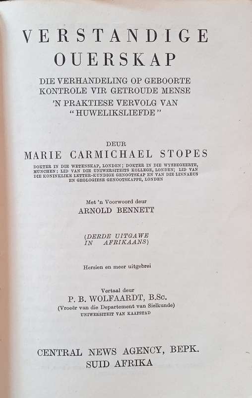 Verstandige Ouerskap: Die Verhandeling op Geboorte Kontrole vir Getroude Mense [Afrikaans] | Mari...