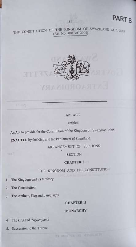 The Constitution of the Kingdom of Swaziland: Swaziland Government Gazette Extraordinary