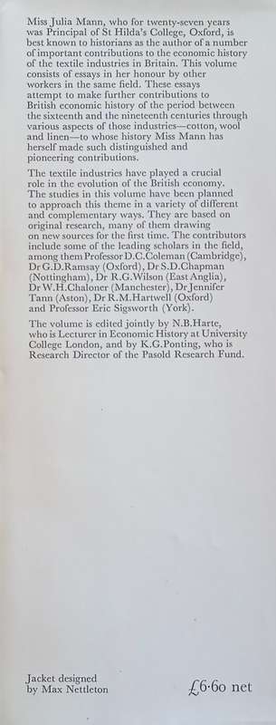 Textile History and Economic History: Essays in Honour of Miss Julia de Lacy Mann | N.B. Harte an...