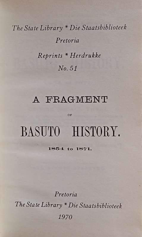 A Fragment of Basuto History 1854-1871 | George McCall Theal