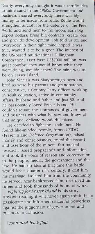 Fighting for Fraser Island [Inscribed by the author] | John Sinclair, an autobiography with Peter...