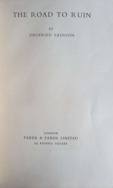 The Road to Ruin [First Edition] | Siegfried Sassoon