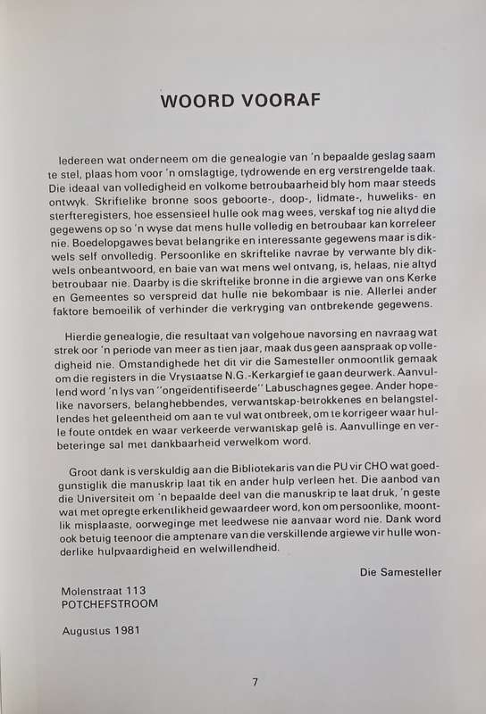 Die Labuschagnes ... Waarvandaan en Waar het Hulle Meetsnoere Geval? [Signed by the Author] [Afri...