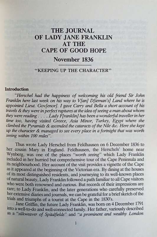 The Journal of Lady Jane Franklin at the Cape of Good Hope November 1836: Keeping up the Characte...