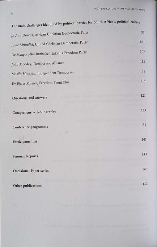 Political Culture in the New South Africa: Seminar Report September 2006