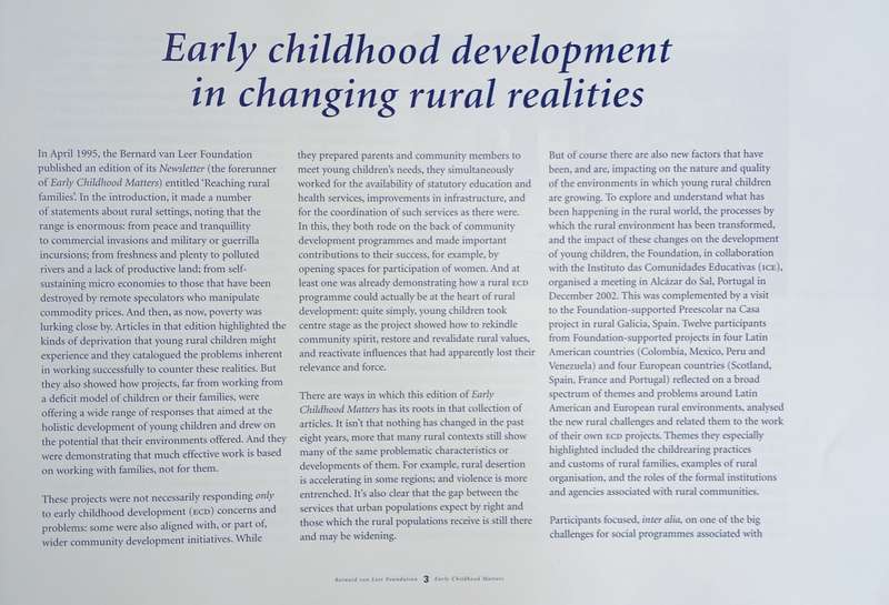 ECD in Changing Rural Realities: Early Childhood Matters October 2003 No.101