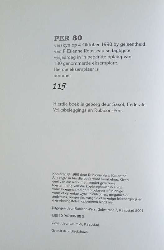 PER 80: Gedenkalbum P. Etienne Rousseau 1910-1990 [Limited Edition, Numbered Copy 115 of 180] [Af...