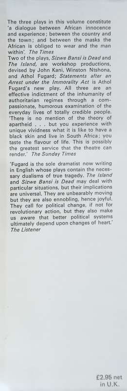 Statements: Three Plays [First Edition] | Athol Fugard, John Kani, Winston Ntshona