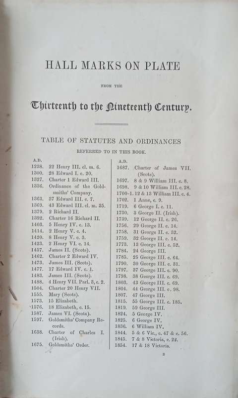 Hall Marks of Gold and Silver Plate, Illustrated with Tables of Annual Date Letters | William Cha...