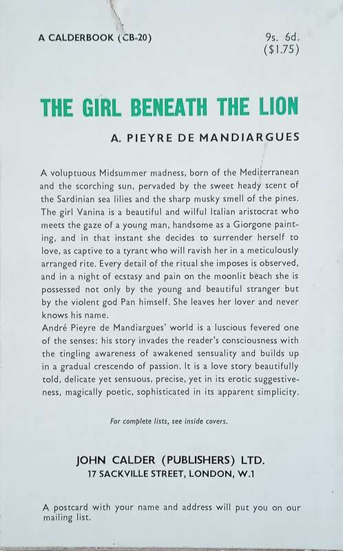 The Girl Beneath the Lion | André Pieye de Mandiargues
