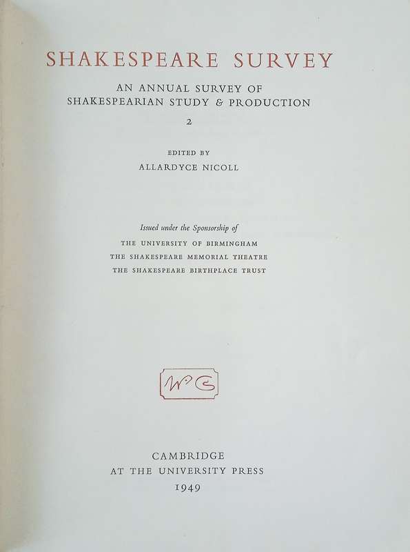 Shakespeare Survey: The Annual Survey of Shakespearian Study & Production 2, 1949 | Allardyce Nic...