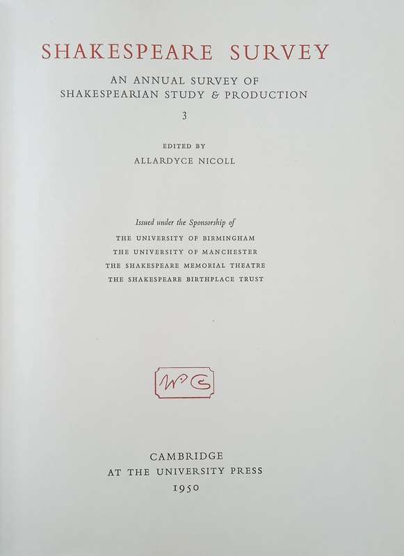 Shakespeare Survey: The Annual Survey of Shakespearian Study & Production 3, 1950 | Allardyce Nic...