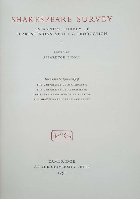 Shakespeare Survey: The Annual Survey of Shakespearian Study & Production 4, 1951 | Allardyce Nic...
