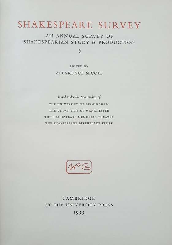 Shakespeare Survey: The Annual Survey of Shakespearian Study & Production 8, 1955 | Allardyce Nic...