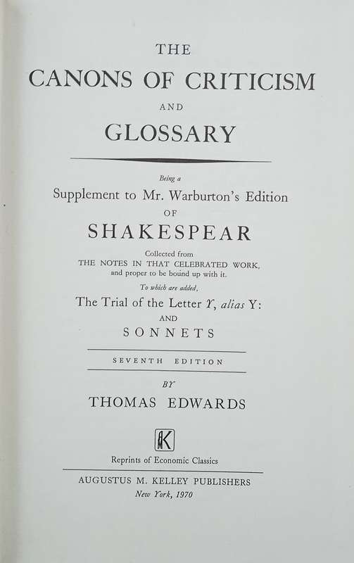 Eighteenth Century Shakespeare No. 7: The Cannons of Criticism and Glossary | Thomas Edwards