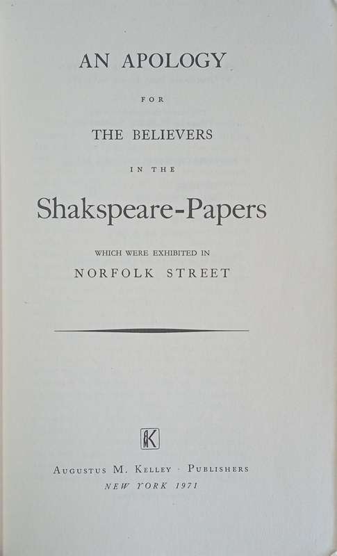 Eighteenth Century Shakespeare No. 25: An Apology for the Believers in the Shakspeare-Papers