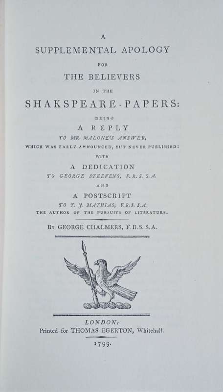 Eighteenth Century Shakespeare No. 26: A Supplemental Apology for the Believers in the Shakspeare...
