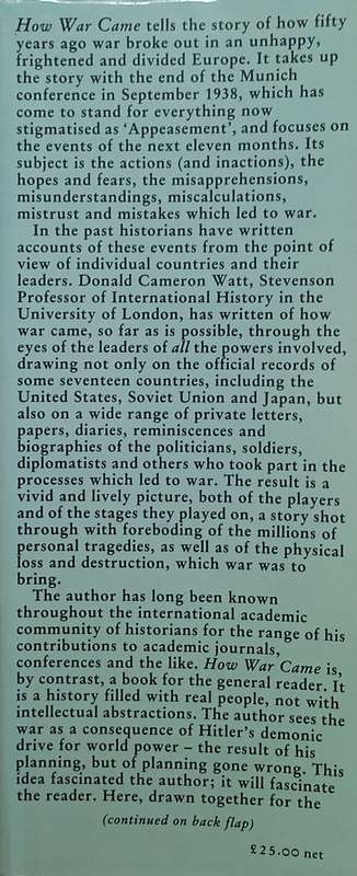 How War Came: The Immediate Origins of the Second World War 1938-1939 | Donald Cameron Watt