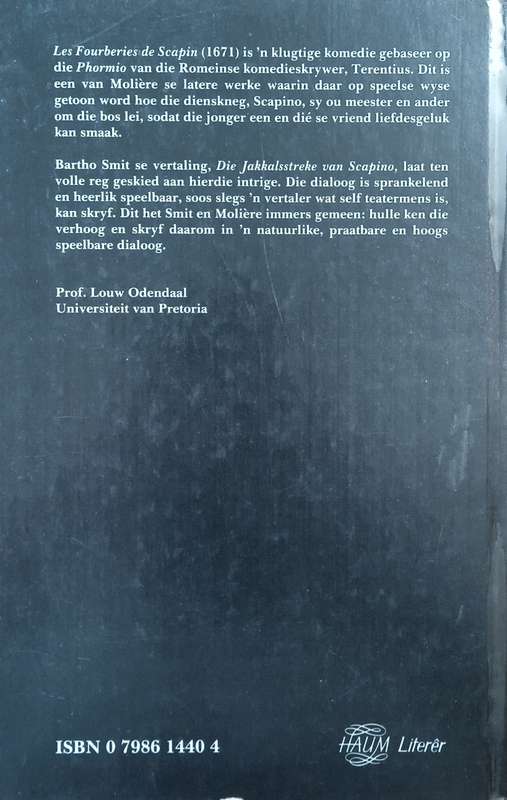 Bartho Smit-Vertalings 5: Jakkalsstreke van Scapino [Afrikaans] | Moliére