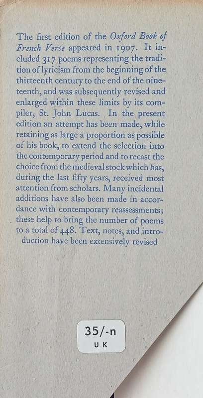 The Oxford Book of French Verse, 13th Century-20th Century | P. Mansell Jones (ed.)