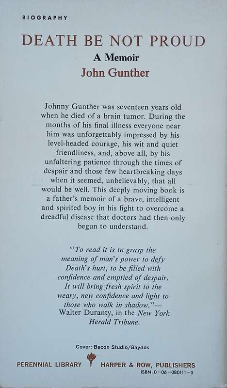 Death Be Not Proud: A Memoir | John Gunther