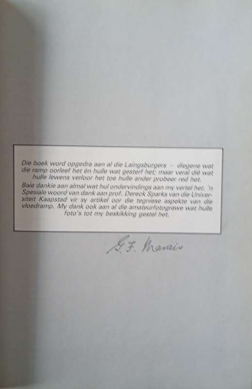 Dag van die Buffel en die Baviaan; Die Laingsburg-Vloed [Signed by the author] [ Afrikaans] | G.F...