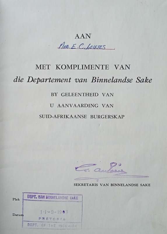 Ek Vir Jou ... [Afrikaans] [Copy Presented to New Citizens on Being Granted Citizenship]