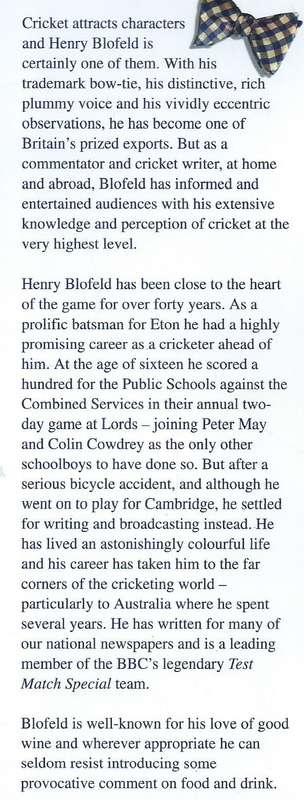 A Thirst for Life with the Accent on Cricket | Henry Blofeld