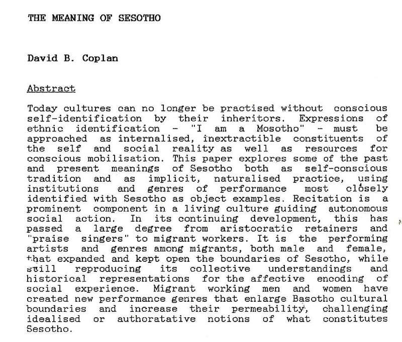 Journal of research (sesotho language and culture | D.Coplan ZA Matsela  M.B Mochaba