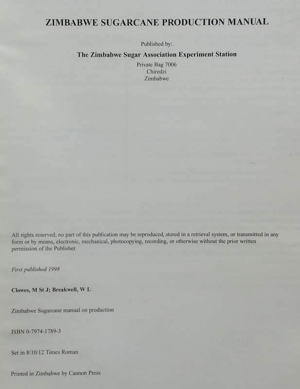 Zimbabawe Sugarcane Production Manual | M. S. Clowes & W. L. Breakwell (Eds.)