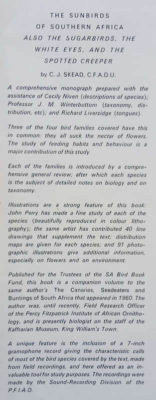 Sunbirds of Southern Africa, also the Sugarbirds, the White-Eyes and the Spotted Creeper (Inscrib...
